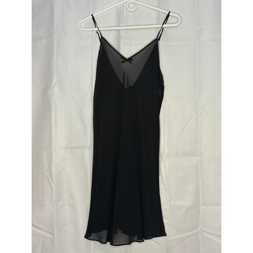 Secret Treasures Black Mesh Slip Dress L Satin Bows Sheer Lingerie Nightgown Y2K